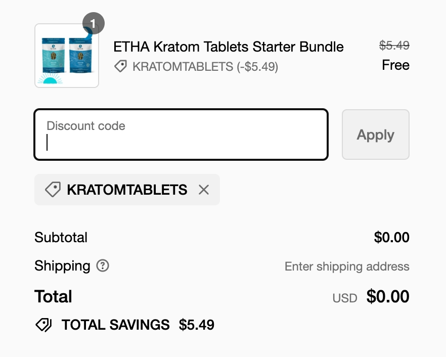 Free Etha Kratom Tablets Starter Bundle (+ Free Ship) – Topsave